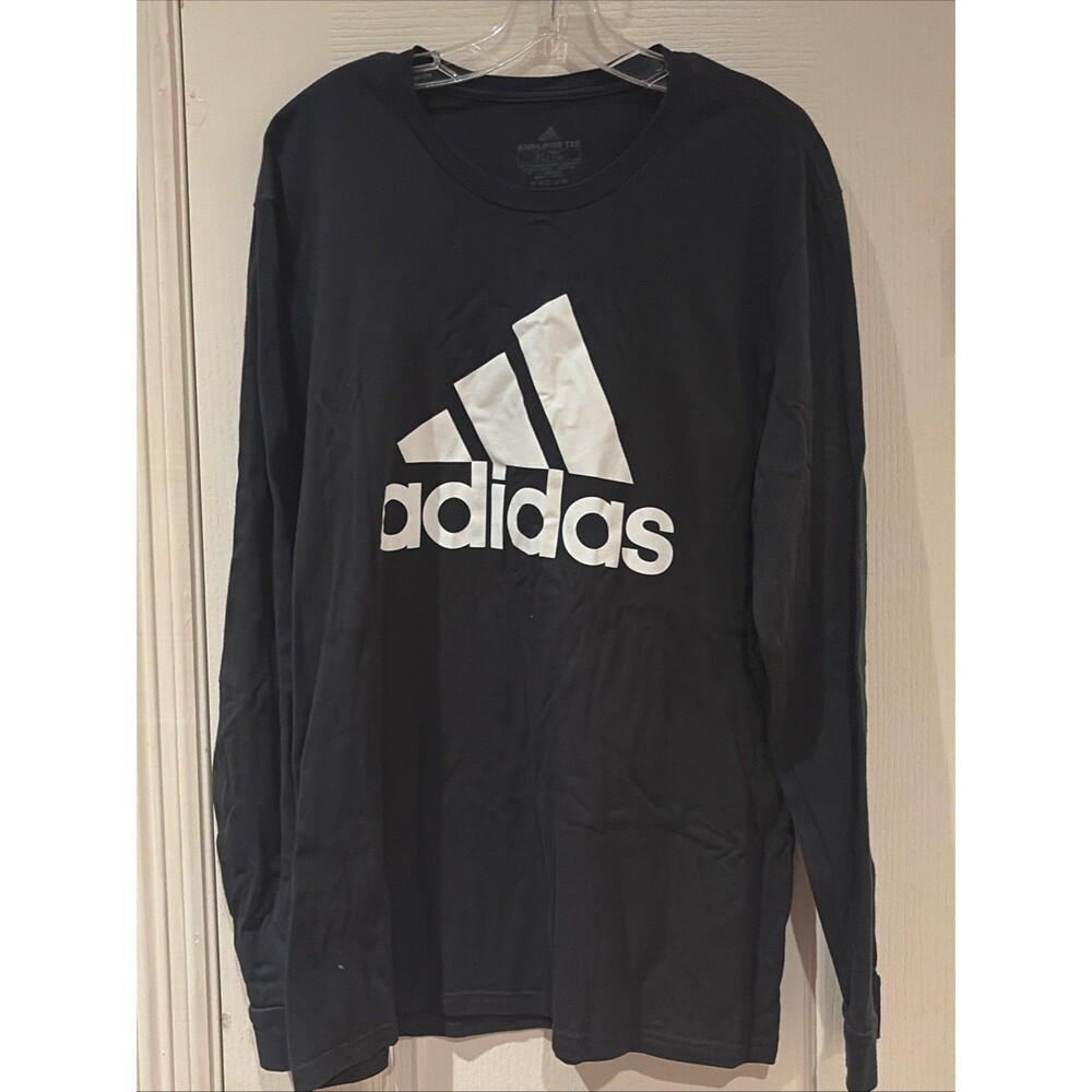 adidas Black Cotton Logo T-Shirt XL Crew Neck Long Sleeve Pullover